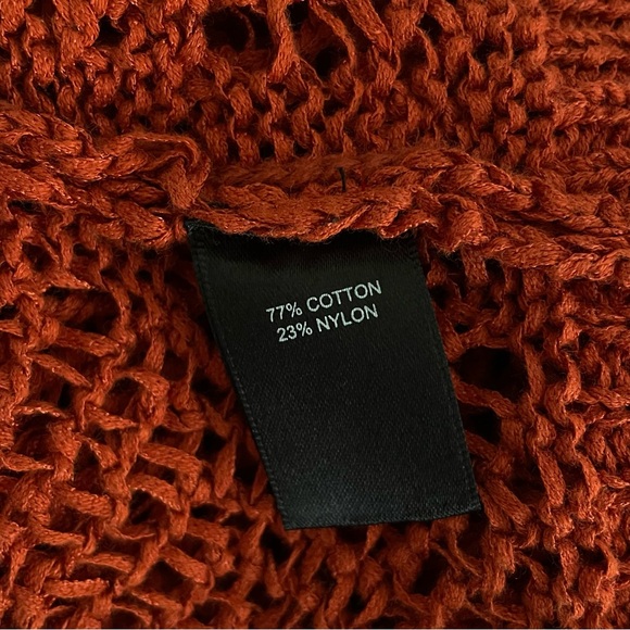 Tahari open knit cardigan burned orange 3/4 sleeve open front cotton blend Sz: S - Picture 9 of 9
